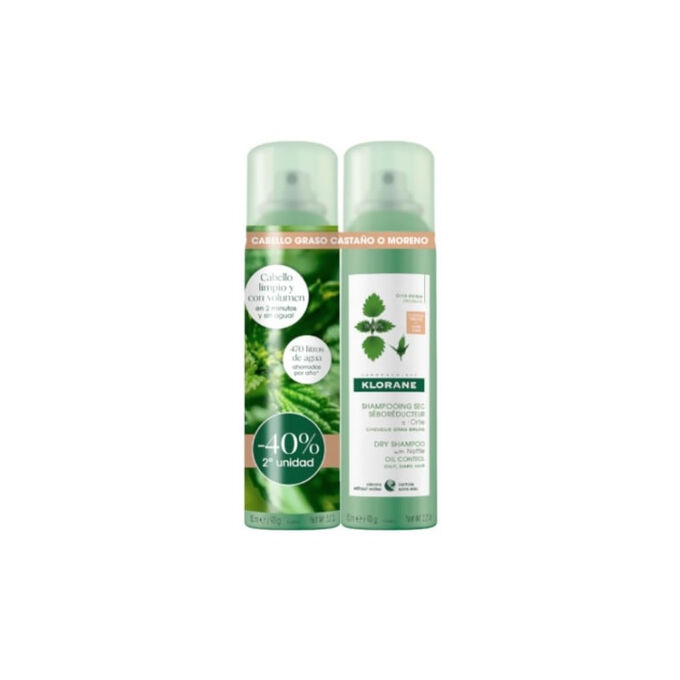 Klorane Nettle Purifying Dry Shampoo Für Braunes Haar 2x150 ml