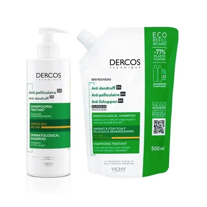 Vichy Dercos Anti-Schuppen-Shampoo Für Trockenes Haar 390ml Set 2 Teile